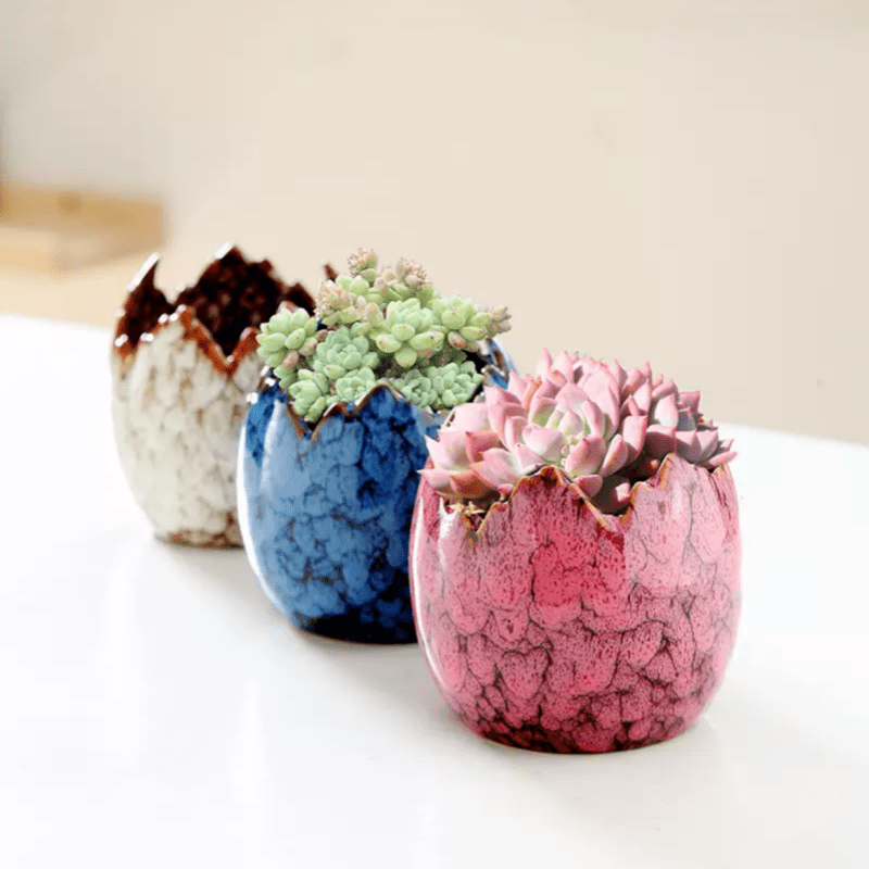 3pcs, Creative Kiln-Fired Ceramic Flower Pots for Succulents and Small Plants, Suitable for Home & Garden Decor, Office Display