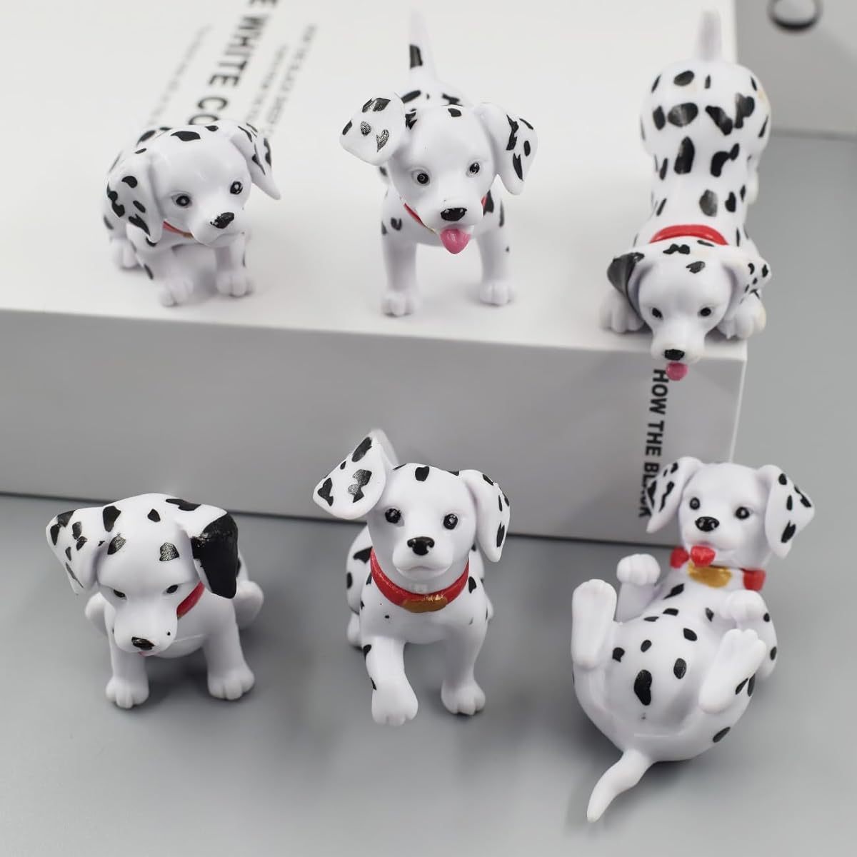 6pcs Cute Dalmatian Puppy Figurines - Playing Poses (Sitting, Lying Down) with Black Spots - Resin Mini Dogs for Dollhouse, Fairy Gardens, Birthday Party Decorations, Cupcake Toppers - No Electricity Needed - Perfect Gift for Dog Lovers, Fairy Garden Dec