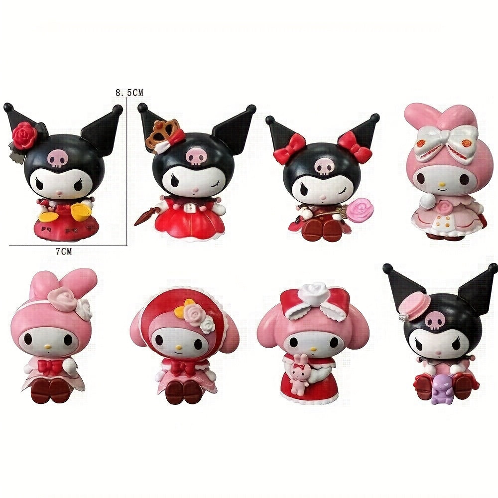 8pcs Sanrio Official Rose and Countess Series for kuromi, for My Melody, for Hello Kitty, and More Collectible Figurines - High-Quality PVC Desktop Decor, Perfect Birthday Gift for Anime Fans, Anime Figurines, Collectible Figurines, Classic Style, Detail
