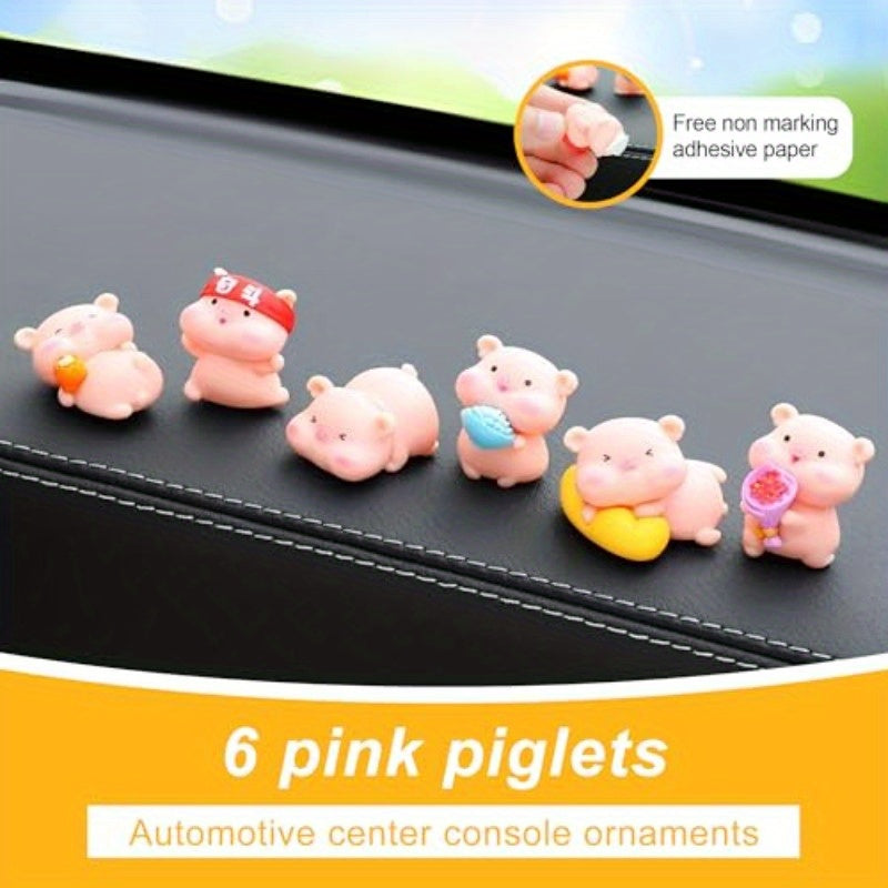 6 Pink Little Pigs Car Dashboard Decorations Car Center Console Ornaments Car Rearview Mirror Decorations Home Office Interior Decoration Dolls.