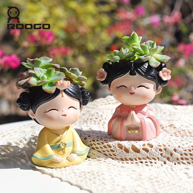 Roogo Art Deco Style Bonsai Planter Pots - Resin Miniature Figurine Planters with Drainage Hole - Multicomponent Irregular Lacquered Tabletop Decorative Pots for Indoor Use - Multiple Patterns