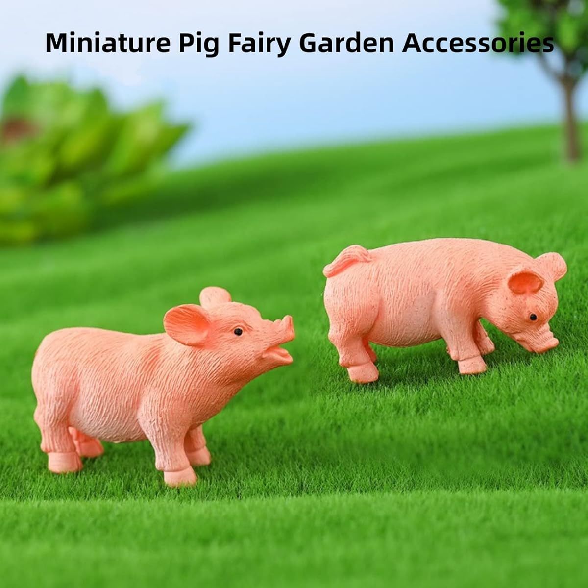 LONCESS Miniature Pig Fairy Garden Accessories, Pink Pig Figurines for Cake Decoration, Landscape Decor and Collection Decor