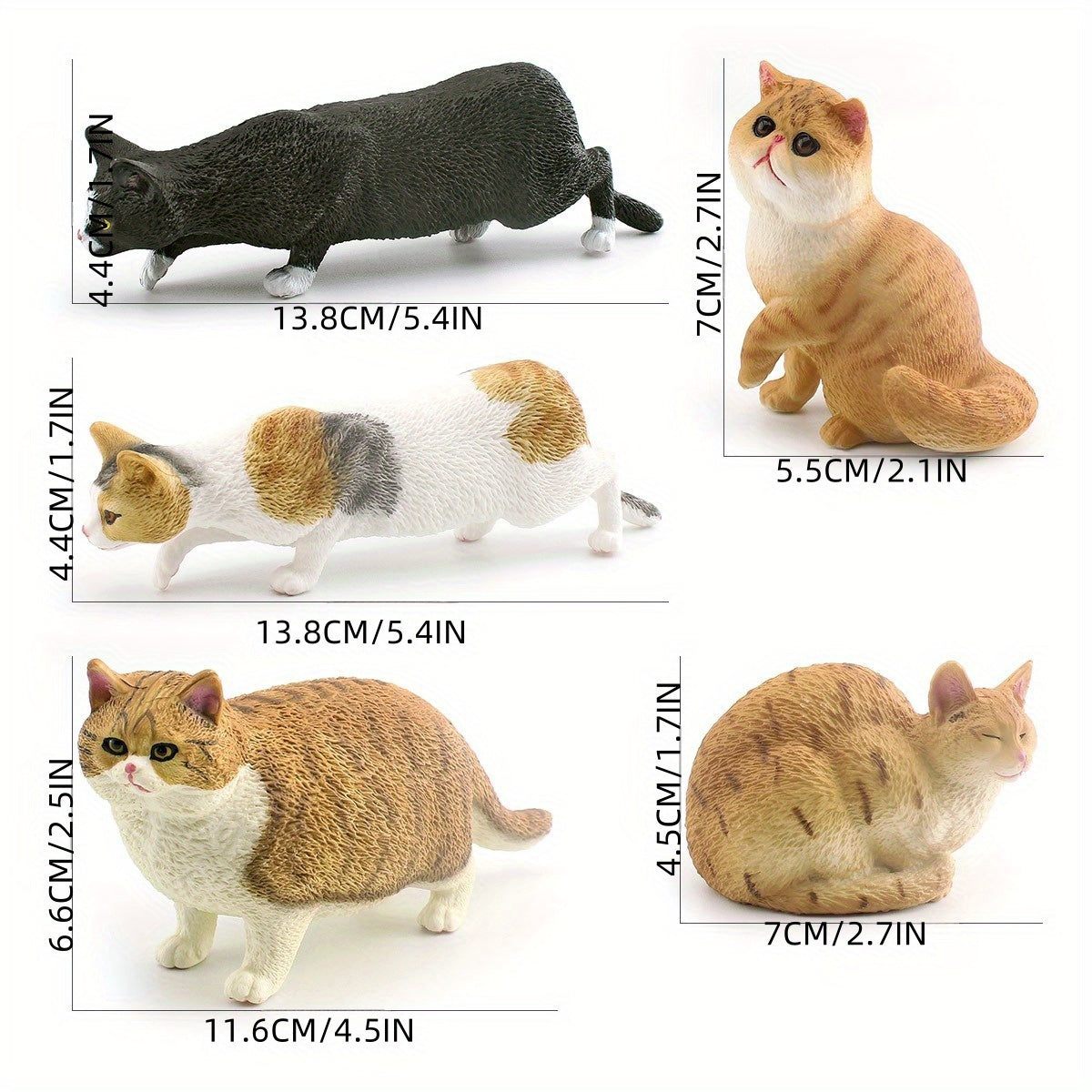 5pcs cat ornament models suitable for animal lovers bedroom, living room, study, dining room decoration, Easter graduation season party decoration, holiday gifts