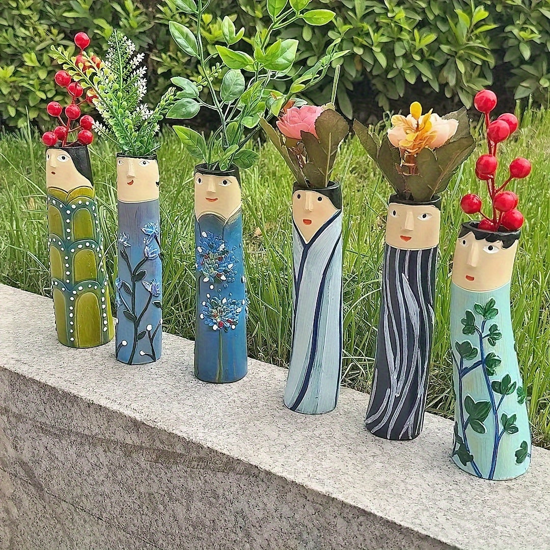 Set of Resin Face Vase Decorative Art Sculpture for Home Design and Creative Artistry
