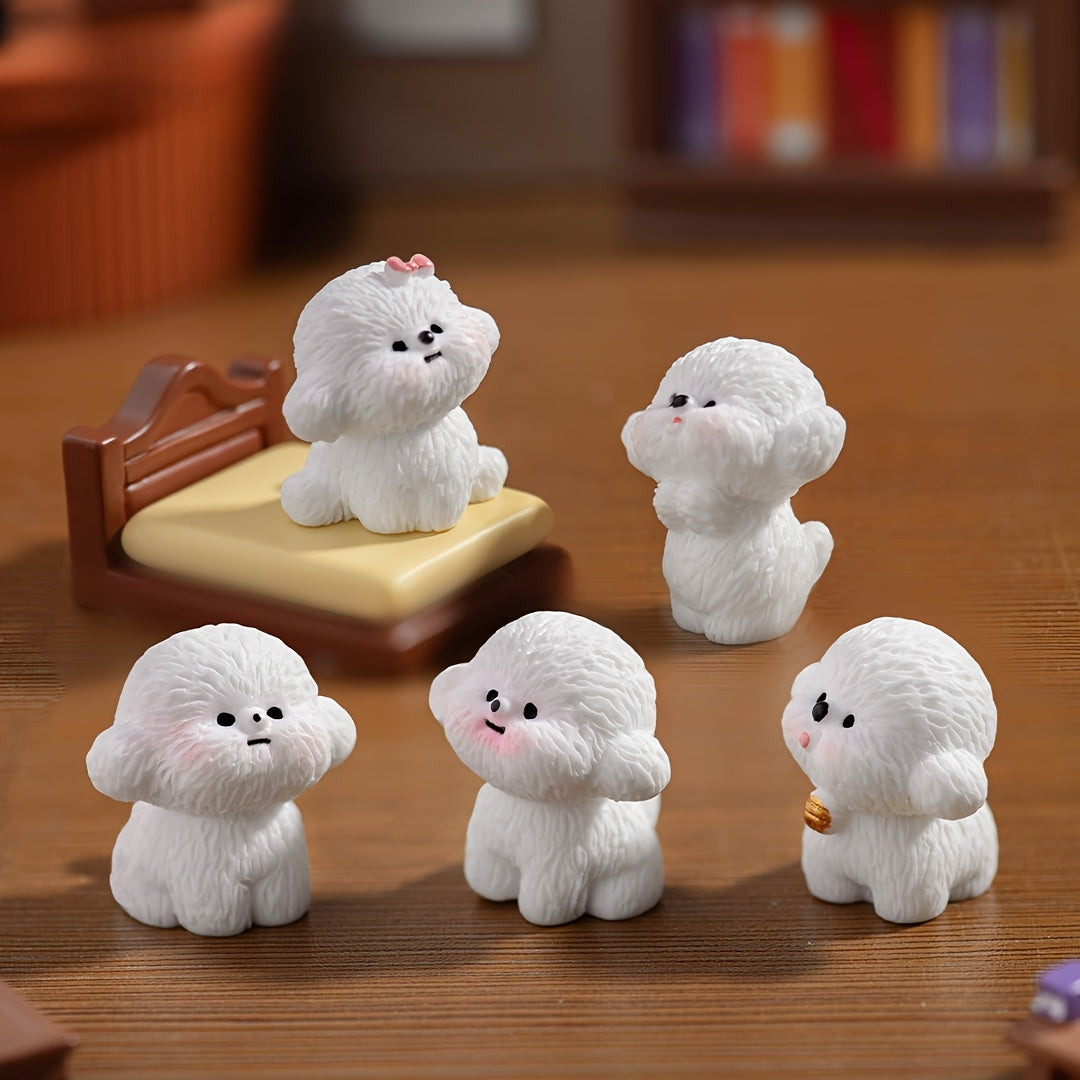 6pcs Adorable Pom-Pom Dog Figurines - Resin Cute Puppy Decor with Unique Poses & Expressions, Compact Miniature Desktop Car Dashboard Decorations, No Electricity Needed, Perfect Gift for Pet Lovers, Home Decoration, Playful Design, Soft Texture, Decorati