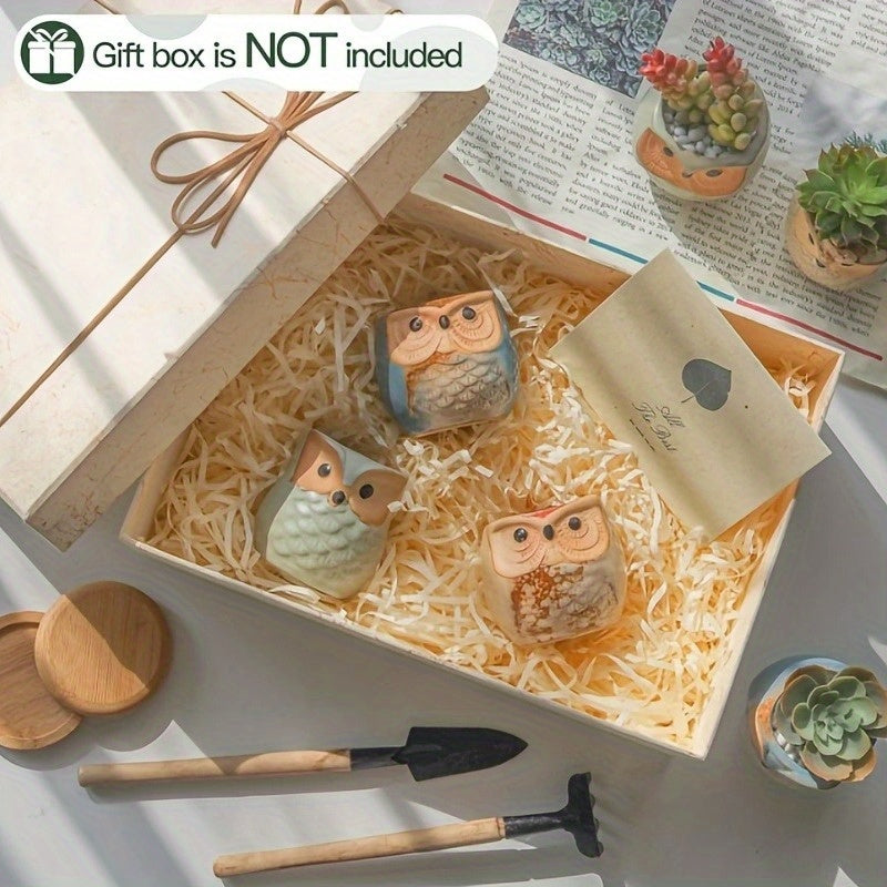 Owl Ceramic Succulent Planter With Drainage Hole 6pcs Set, Small Cute Plant Pot Plant Stand Container, Perfect For Home Office Decor Owl Gift Creative