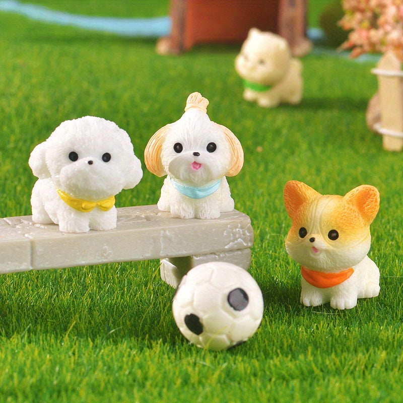 14pcs Cute Puppy Doll Ornament, Collectible Dolls, Mini Puppy Ornament, Durable Resin Material, Microscopic Small World Animals, Room Decoration, Desktop Ornament