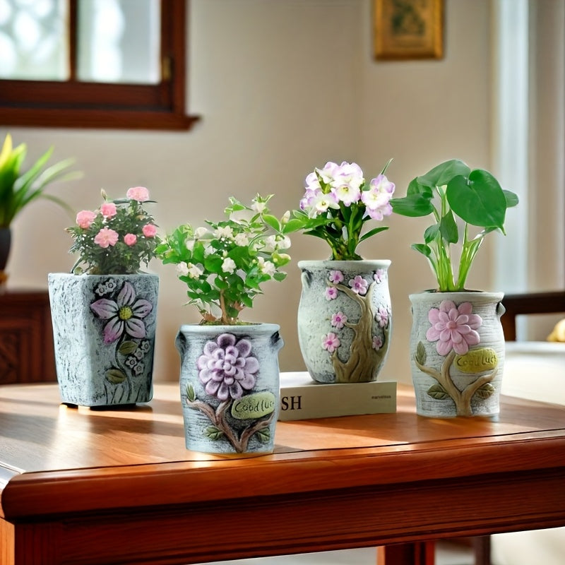 2025 new creative Laozhuang 4pcs set, light luxury retro, garden, windowsill, indoor and outdoor desktop decoration, spring, summer, orchid, cactus, succulent container