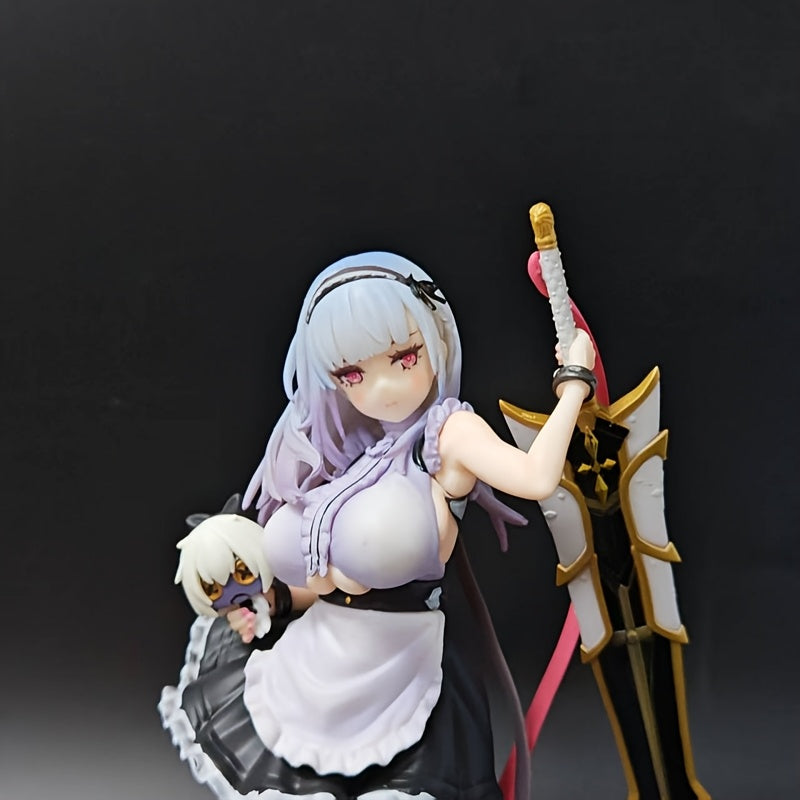 Collectible Figure Statue - 8.27inch Anime-Style Maid with Bow and Arrow, Black and White Outfit, Detailed Armor Design, High-Quality Collectible Display for Fans, Anime Figurine, Dynamic Pose, Intricate Detailing