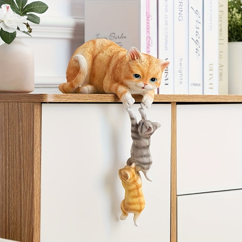 Realistic And Cute Mother Cat And Kitten Statues, Outdoor Statues, Garden Statues, Courtyards, Lawns And Gardening, Creative Resin Kitten Ornaments, Three Cats Doll Home Decoration, Living Room Desktop Entrance Decoration, Imitation Animal Display, Best