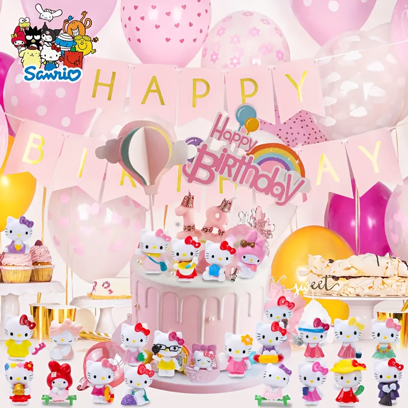 24pcs for hello kitty Miniature Statue Figurine Set, Happy Birthday Cake Top Mini Decoration Room And Cake Top Figurine Birthday Gift And Christmas Gift