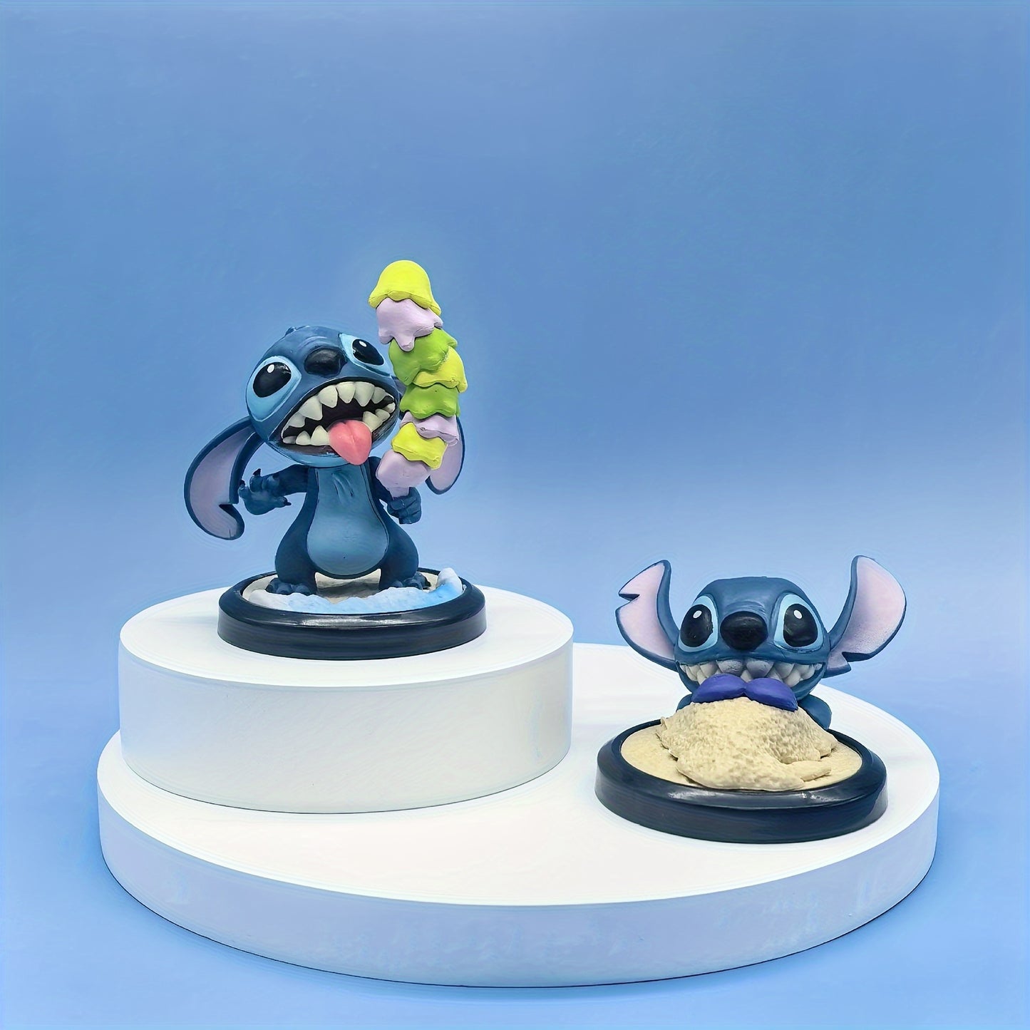 Disney Official Stitch Collection - 6pcs Hawaiian-Themed Figurines with Surfboard, Expressive Faces - Cute Desk Decor for Home, Office, Birthday, Valentine's Gift - No Assembly Needed (Official Disney Merchandise), Playful Desktop Statues, Vibrant Figuri