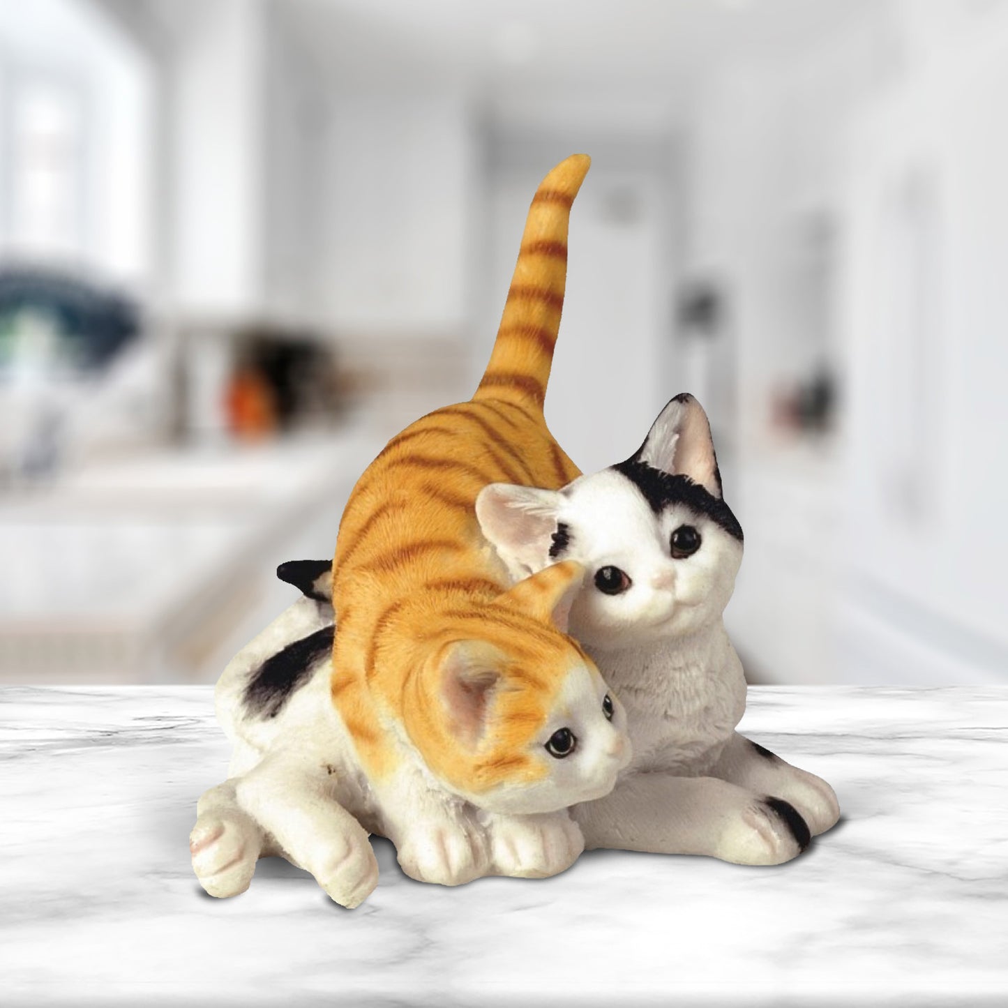 3.5"H Orange Tabby superimposed on Tuxedo Figurine Decorative Resin Statue Sculpture for Home, Office, or Bookshelf – A Unique Collectible and Perfect Gift for Housewarmings, Holidays, and Birthdays