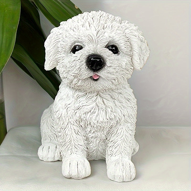 Adorable Poodle Puppy Statue in Black and White - Resin Material, Suitable for Home, Balcony, and Office Desk Decoration