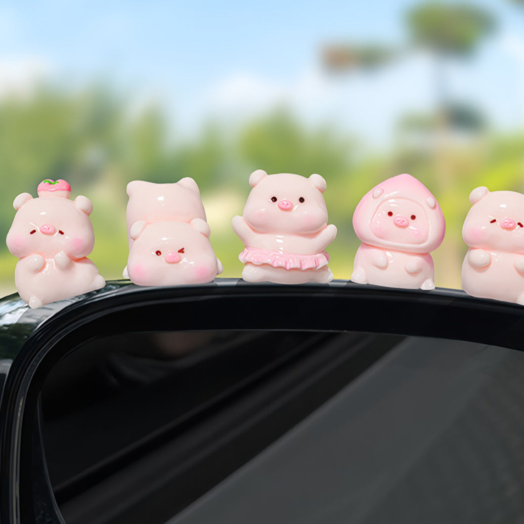 12pcs Cute Pink Pig Collectible Dolls Car Decorations - Resin Collectible Figurines Set for Car Dashboard, Office Desk & Home Decor, Adorable Animal Statues with No-Trace Adhesive, Stress-Relief Gift, Easy to Install