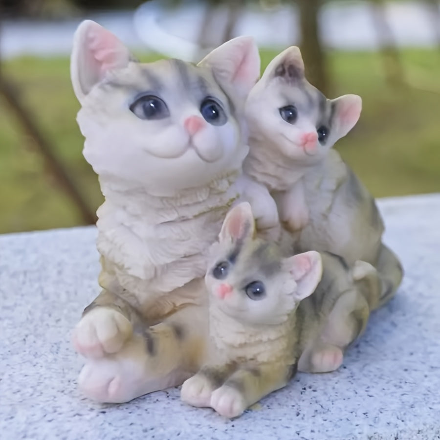 A Charming Statue of a Mother Cat with Her Two Kittens Made of Resin, Perfect for Garden Decoration. This Resin Figurine Is Suitable for Yards, Gardens, Patios, And Landscaping, Making It an Ideal Christmas Gift.