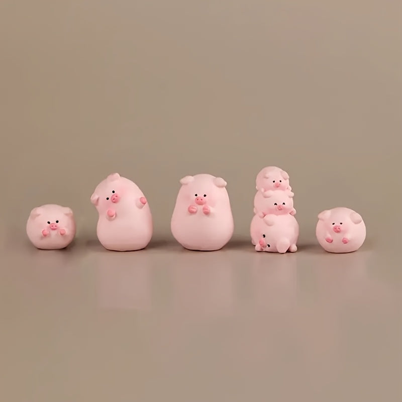 Pack of 5 Whimsical Resin Pig Figurines