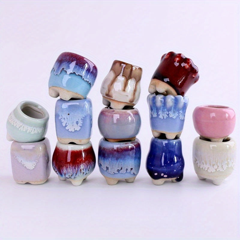 3pcs Unique Mini Succulent Pots in Various Shapes - Breathable Coarse Ceramic, Perfect for Office & Home Decor, Gardening, and Nursery Use