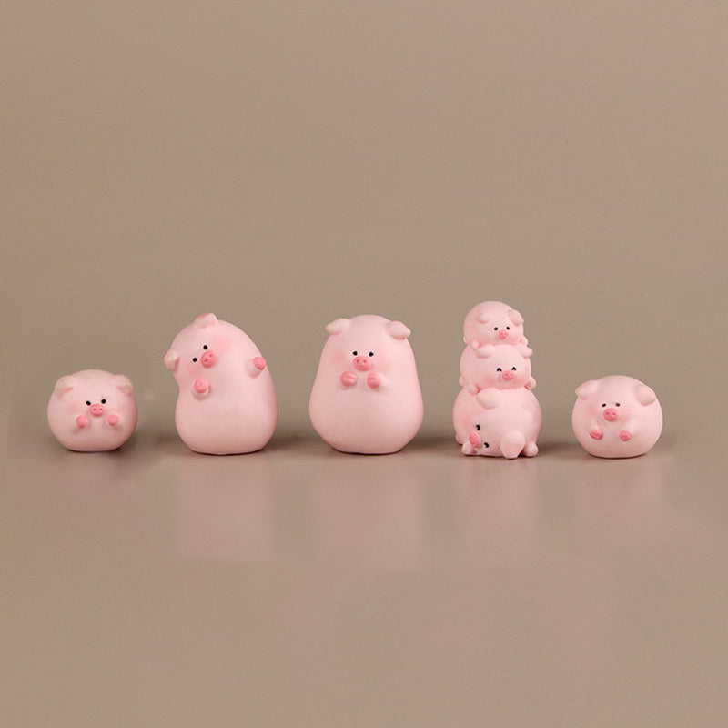 Pack of 5 Whimsical Resin Pig Figures - Cute Cartoon Tall and Short Decorative Ornaments, Car Accessories, Suitable for Miniature Landscapes and Desktop Display with 1 Extra Included