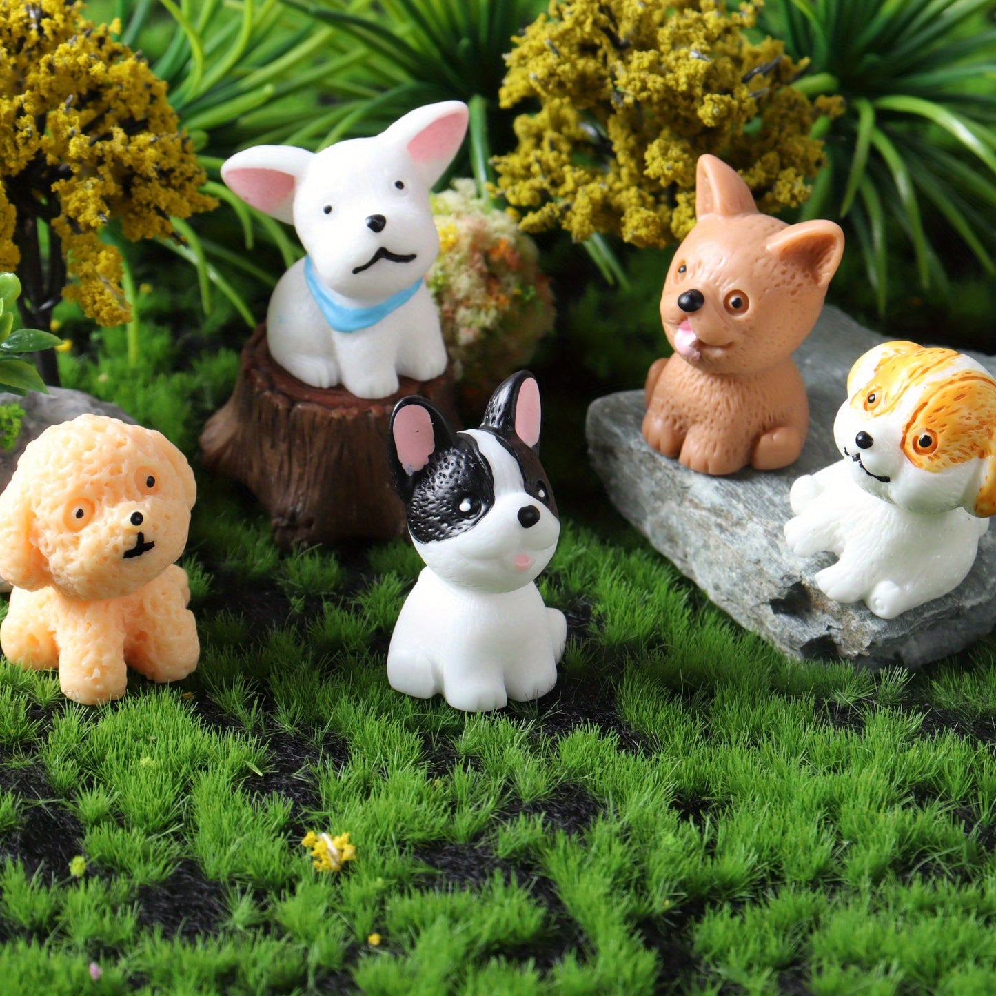 5pcs Adorable Miniature Puppy Resin Figurines - 3D Cream Glue DIY Desktop Ornaments, Keychain Charms for Home Decor, Collectible Miniature Figurines|Playful Design|Realistic Texture