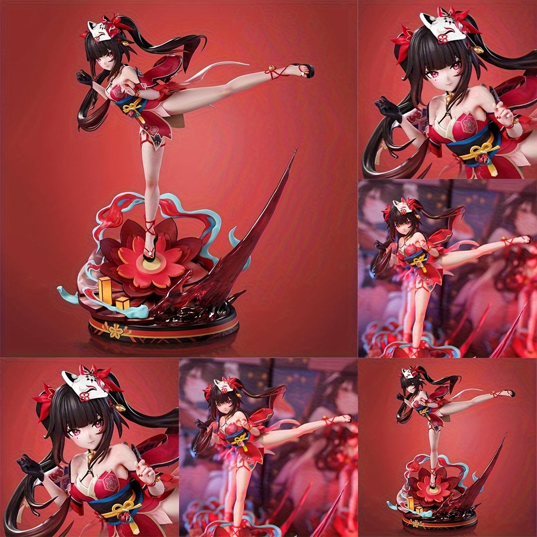 Dynamic Kicking Pose Anime Statue - Red & Black Floral Design, High-Quality Metal Collectible Figurine for Home/Office Decor, Perfect Gift for Birthdays, Weddings, Engagements - Detailed Sculpture, Anime Figurine, Decorative Sculpture, Intricate Design,