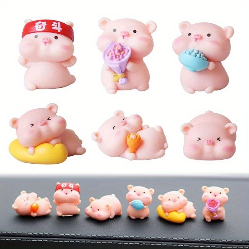 6 Pink Little Pigs Car Dashboard Decorations Car Center Console Ornaments Car Rearview Mirror Decorations Home Office Interior Decoration Dolls.