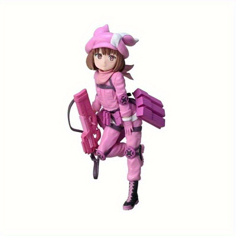 Gun Gale Online LLENN Action Figure - Pink Combat Outfit Collectible with Bunny-Ear Hat, Dynamic Battle Stance, Signature Weapon & Tactical Backpack, 6" Anime Figure for Display, High-Quality Articulated Pose, Display Figurine, Detailed Outfit, Textured