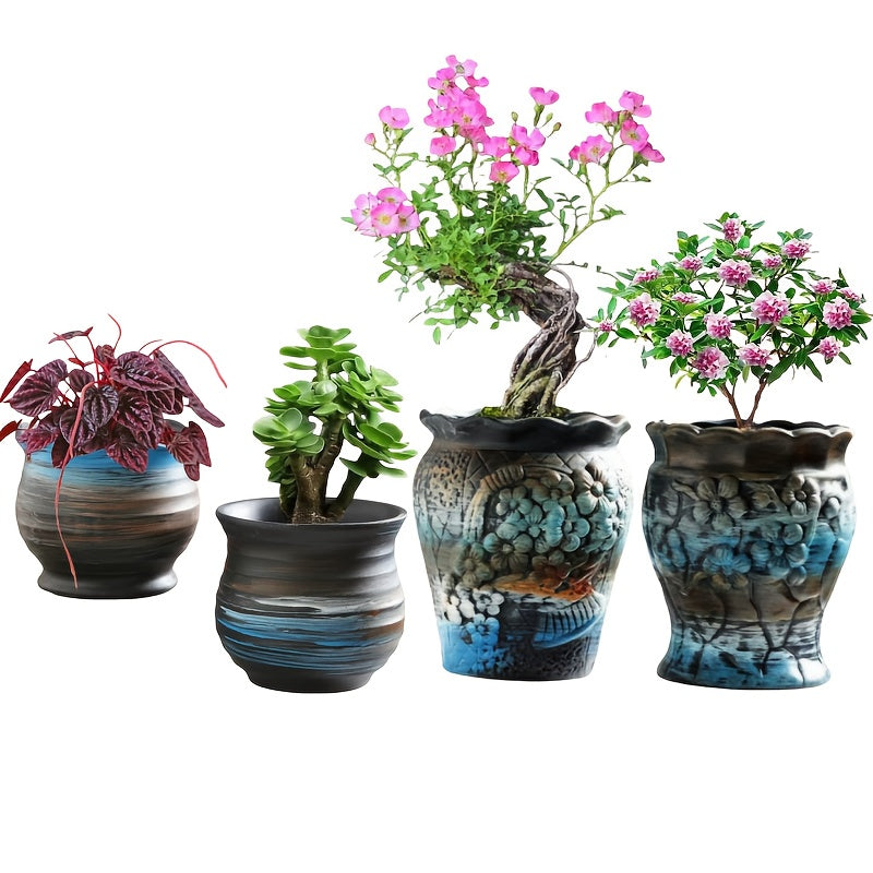 2025 new creative Laozhuang 4pcs set, light luxury retro, garden, windowsill, indoor and outdoor desktop decoration, spring, summer, orchid, cactus, succulent container