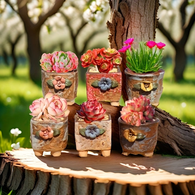 6pcs Set of Exquisite Squeeze Flower Thumb Pots, Suitable for Balcony, Window Sill, Tabletop Decoration, Spring and Summer Plant Containers with Drainage Holes, Breathable and Durable, Suitable for Succulents, Small Potted Plants, Creating a Delicate Des