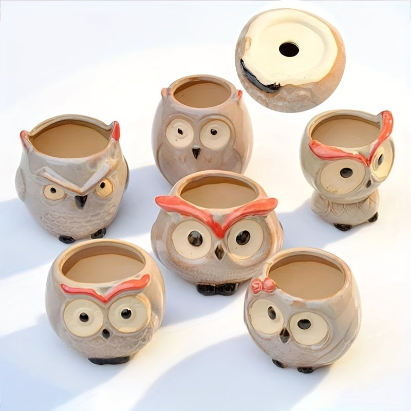 6pcs Home Garden Supplies Decoration Ceramic Flowerpots Miniature Model Cute Owl Succulent Flower Pot Planter Desktop Decorations
