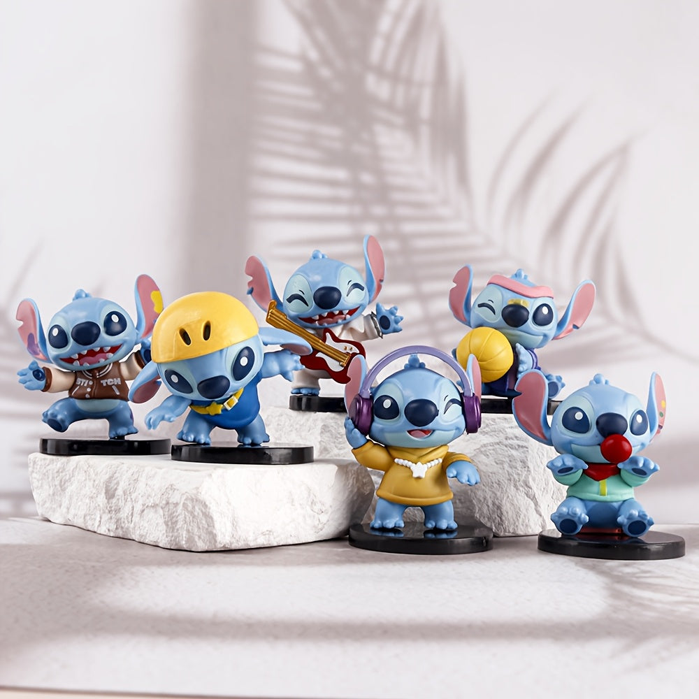 6pcs Disney licensed Stitch Music Party figures, cute figures made of PVC