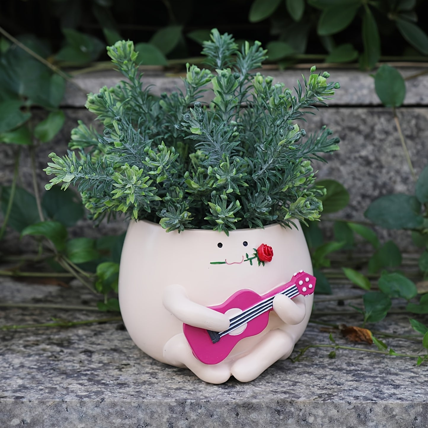 Funny Guitar Player Planter Pot - Cute Musik design planters with Drainage Hole, Pastel Pinkplanters for Succulents, Indoor/Outdoor Plants - Birthday, Christmas, Housewarming Gifts for Musicians & Plant Lovers - Durable Resin Construction, Indoor Outdoor