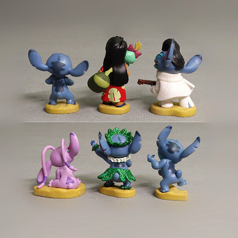 Disney Licensed, Over 40+ Scenes Suitable for Display, Ultra-Fine Collectible Limited Edition 6pcs Set Stitch Singing Singer Figure Doll Desktop Scene Ornament