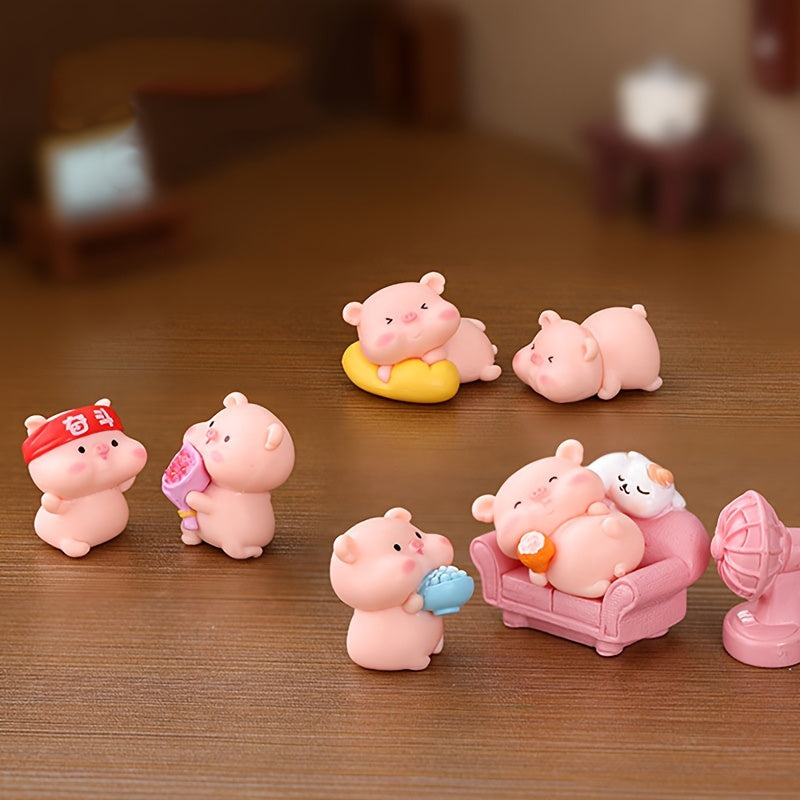6-Piece Set Creative Dashboard Pig Figurines, Plastic Office Desk and Vehicle Interior Decor Miniatures with Assorted Designs