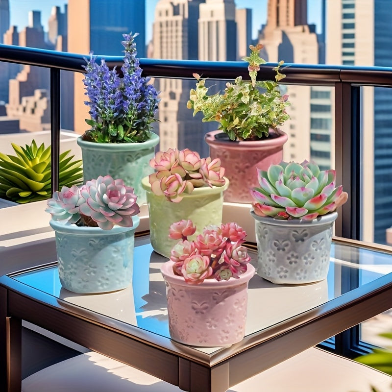 New 6pcs set of mini thumb pots, balcony, windowsill, desktop decoration, spring, summer plant container, with drainage holes, breathable and durable, suitable for succulents, small potted plants, exquisite desktop decoration