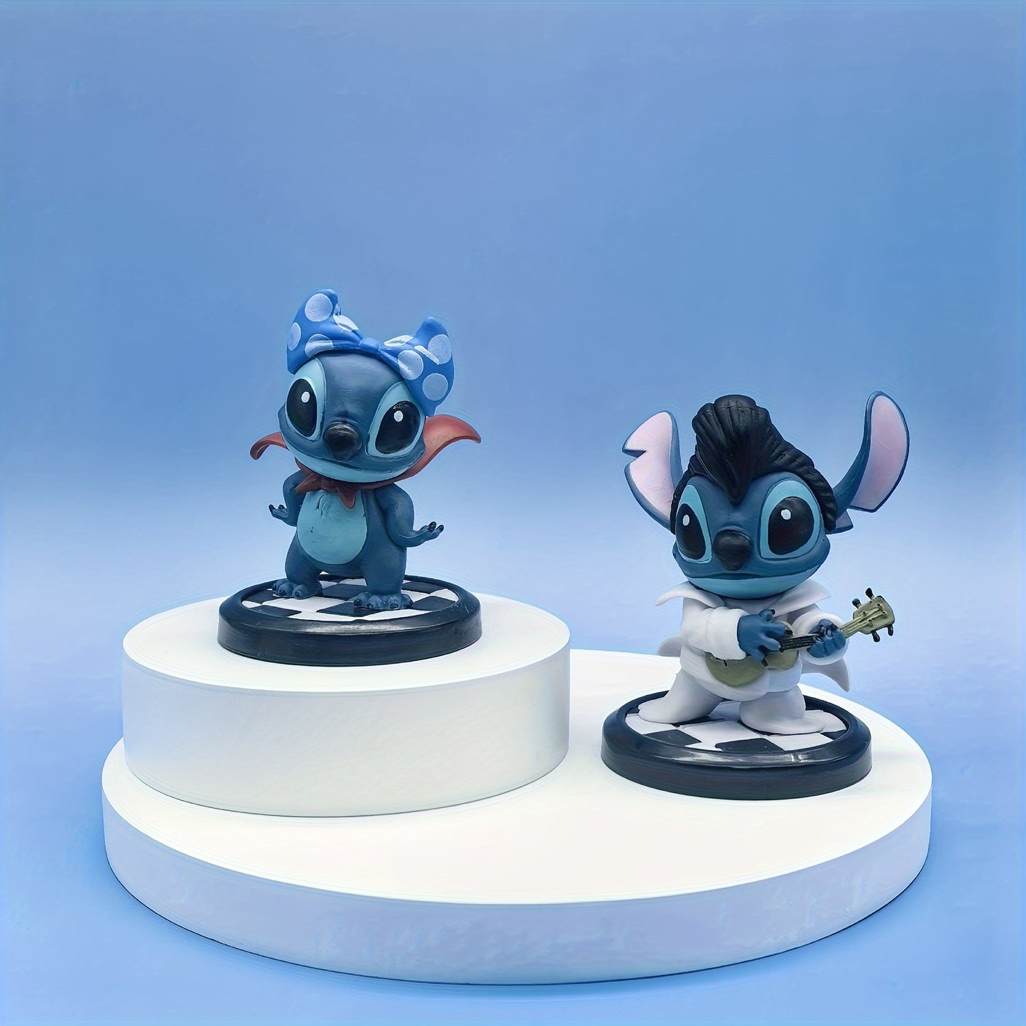 Disney Official Stitch Collection - 6pcs Hawaiian-Themed Figurines with Surfboard, Expressive Faces - Cute Desk Decor for Home, Office, Birthday, Valentine's Gift - No Assembly Needed (Official Disney Merchandise), Playful Desktop Statues, Vibrant Figuri