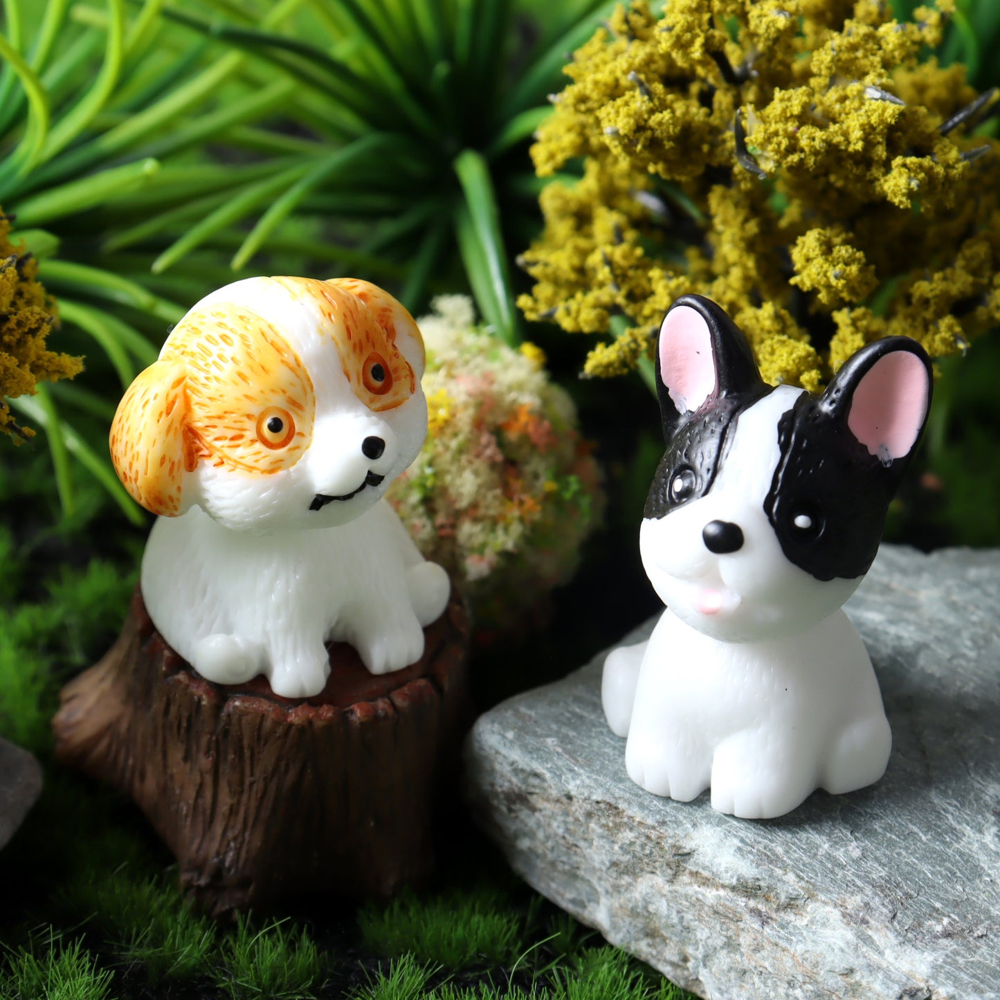 5pcs Adorable Miniature Puppy Resin Figurines - 3D Cream Glue DIY Desktop Ornaments, Keychain Charms for Home Decor, Collectible Miniature Figurines|Playful Design|Realistic Texture