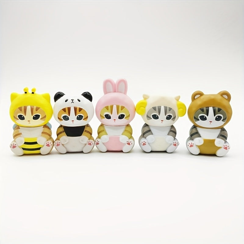 A set of (5pcs) of disguised cat decorations, dolls decorations packed separately, suitable for home decoration/ desktop ornaments/ car interior/ birthday gifts
