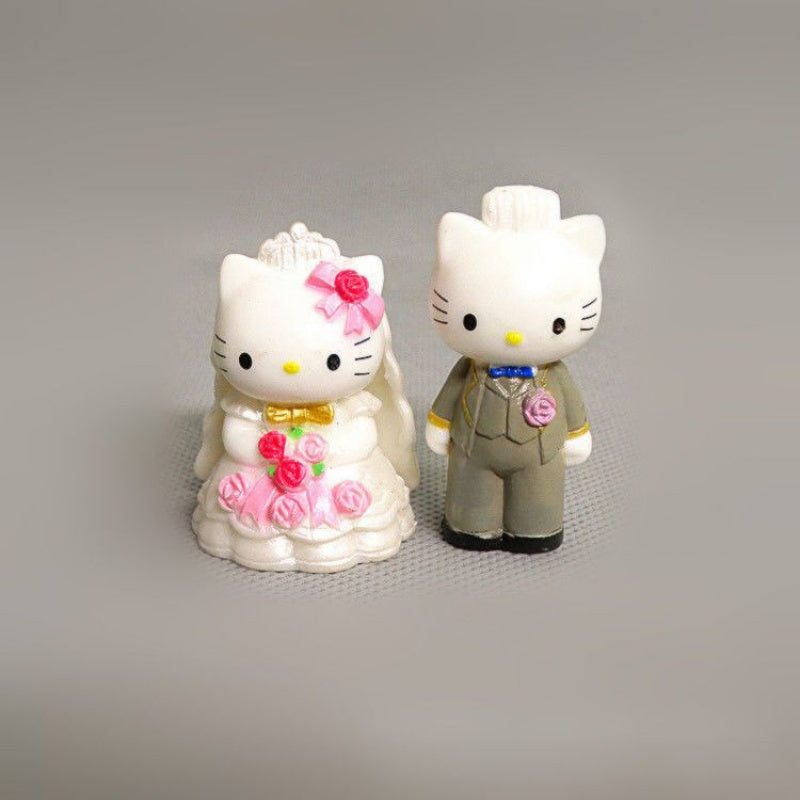 8pcs Sanrio for hello kitty Wedding Couple & Companion Cat Handmade Dolls - Traditional Attire, PVC Collectible Figurines for Display, Anniversary Gift for Adults Perfect Gift to Express Emotions