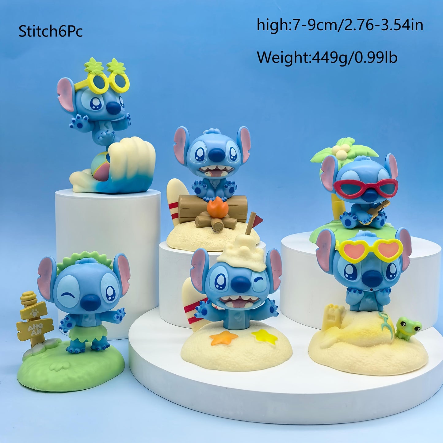 6 Disney Stitch Mystery Box Mini Figures, Island Stitch Series, Office Desk Decoration, Home Ornament, Car Accessories, Perfect Immersive Gift