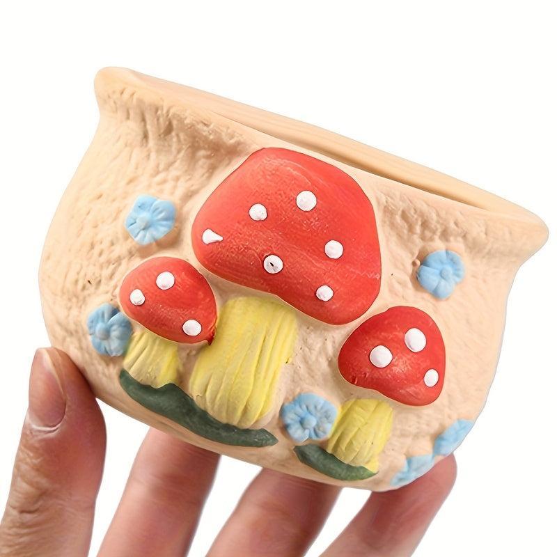 4pcs Mushroom Design Flower Pot, Creative Mushroom Decoration Plant Pot, Succulent Flower Pot Potted Container