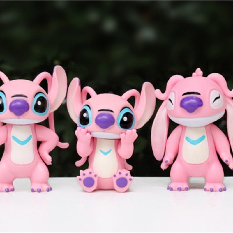 Disney Official! 6pcs Cartoon Anime Accessories Stitch and Angel Figure Model Star Baby Desktop Decorations