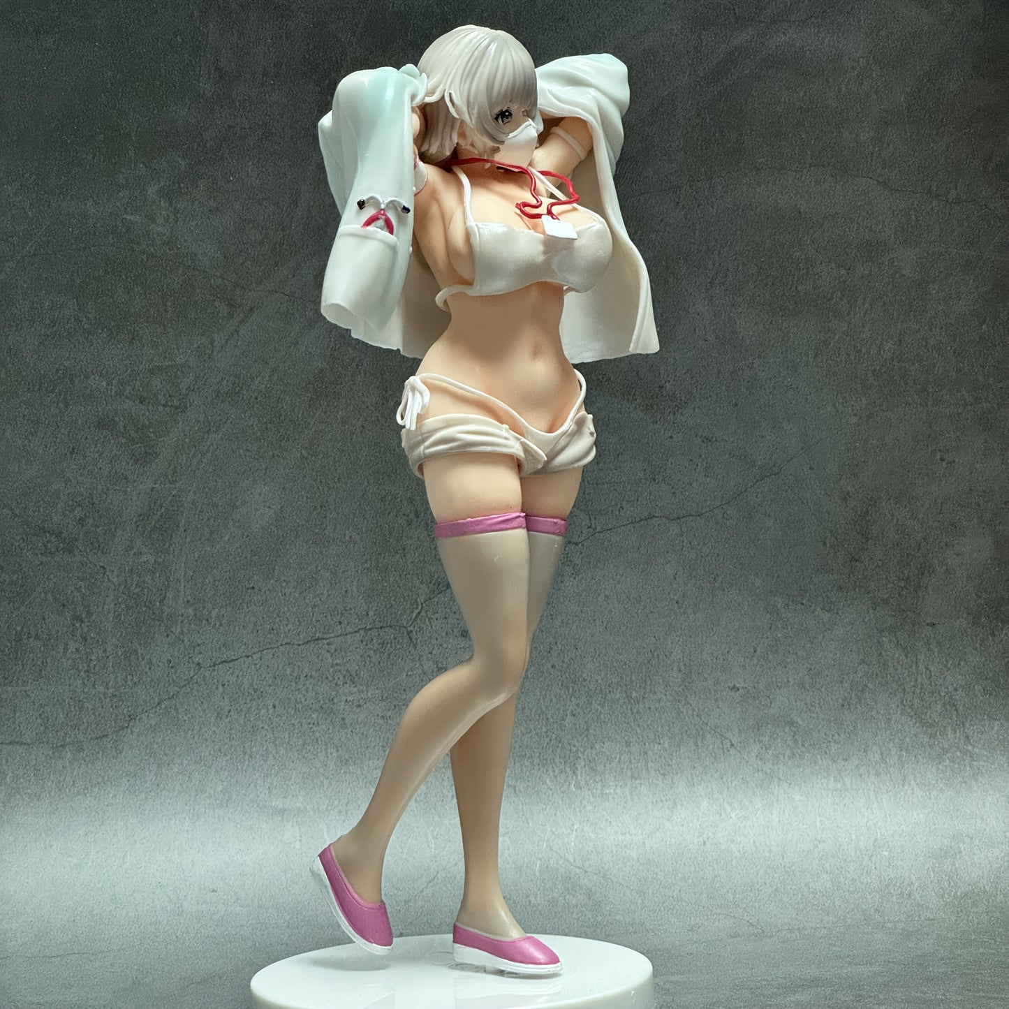 Anime Standing Figure with Dynamic Pose - Sexy White Hoodie, Thigh-High Socks Collectible Statue, for Home Decor, Anime Display, Gift for Fans - Compatible with Anime Photography Backdrops, Fan Merchandise, Stylish Character Statue, Premium Collectible,