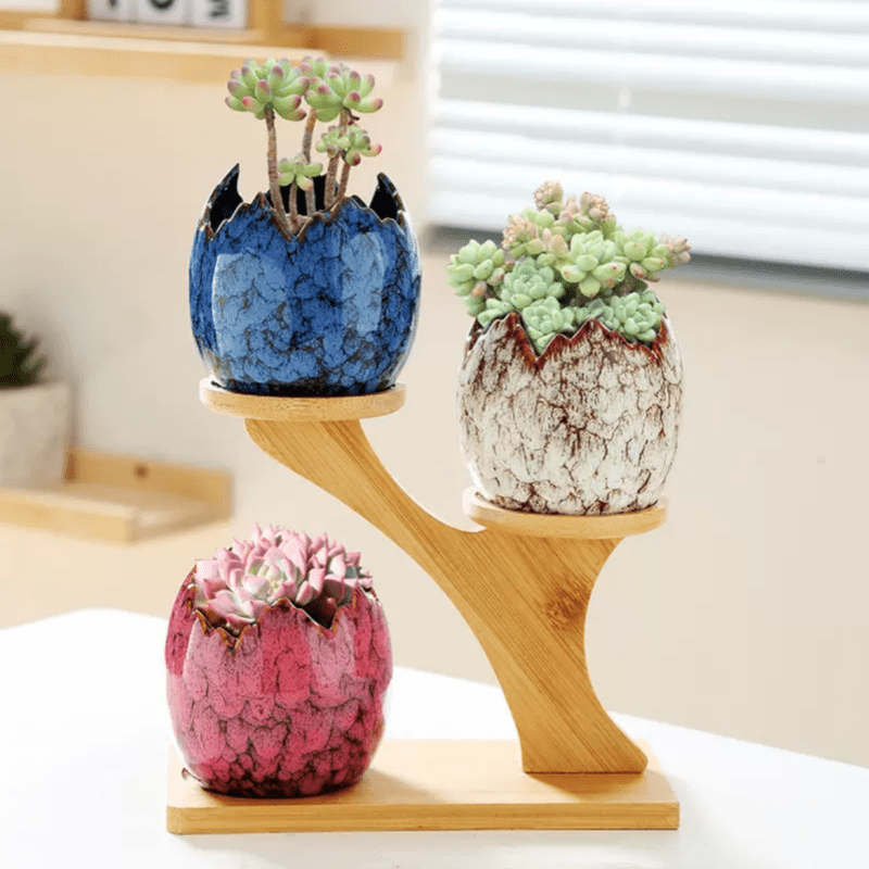 3pcs, Creative Kiln-Fired Ceramic Flower Pots for Succulents and Small Plants, Suitable for Home & Garden Decor, Office Display