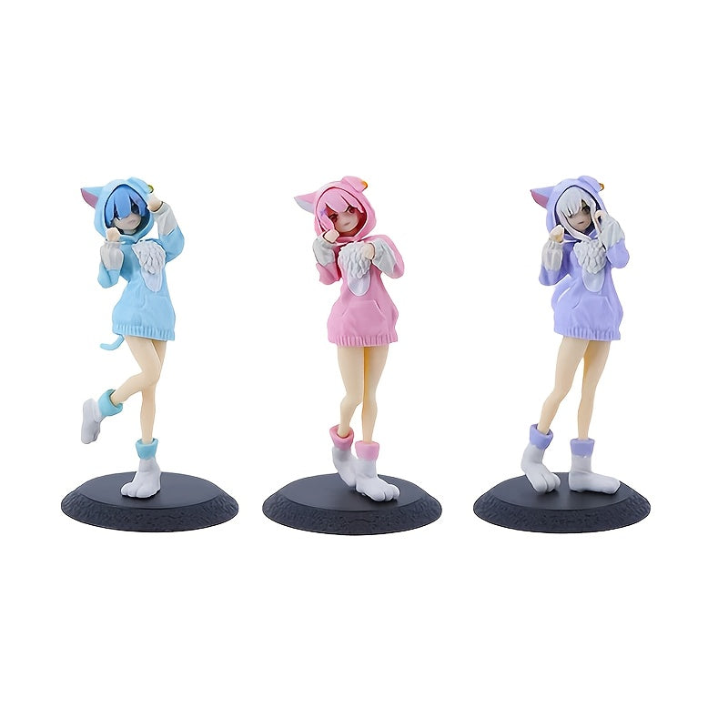 Adorable Pajama Girls, Three Cat Girls Set, High-Quality PVC Figures, Perfect Gift Choice