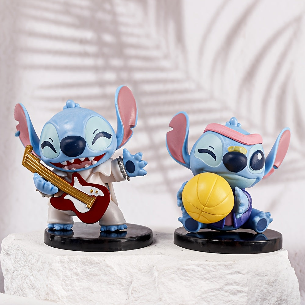 6pcs Disney licensed Stitch Music Party figures, cute figures made of PVC