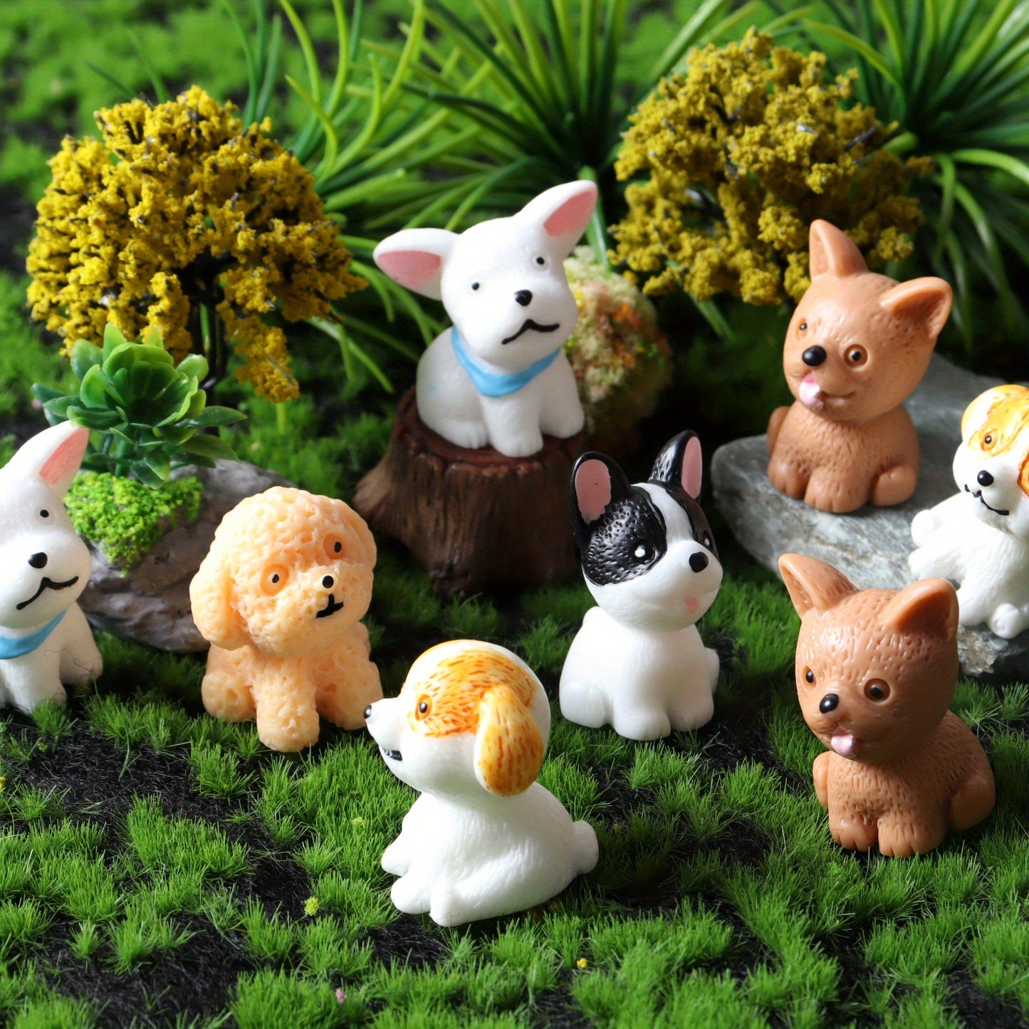 5pcs Adorable Miniature Puppy Resin Figurines - 3D Cream Glue DIY Desktop Ornaments, Keychain Charms for Home Decor, Collectible Miniature Figurines|Playful Design|Realistic Texture