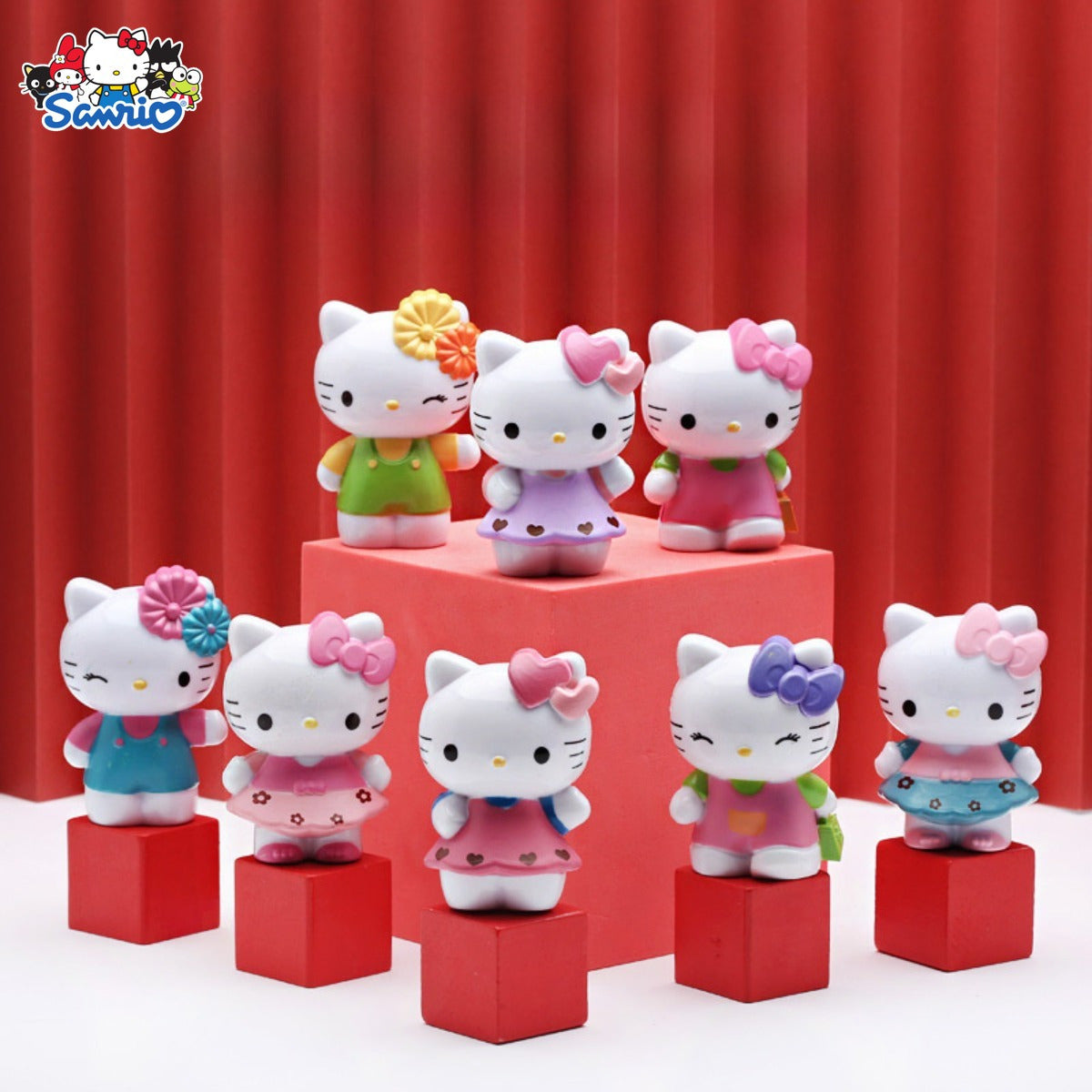 8pcs Sanrio Hello Kitty Desktop Decorations, Plastic Scene Ornaments, Suitable for Birthday Gifts, Party Presents, Office and Home Decorations