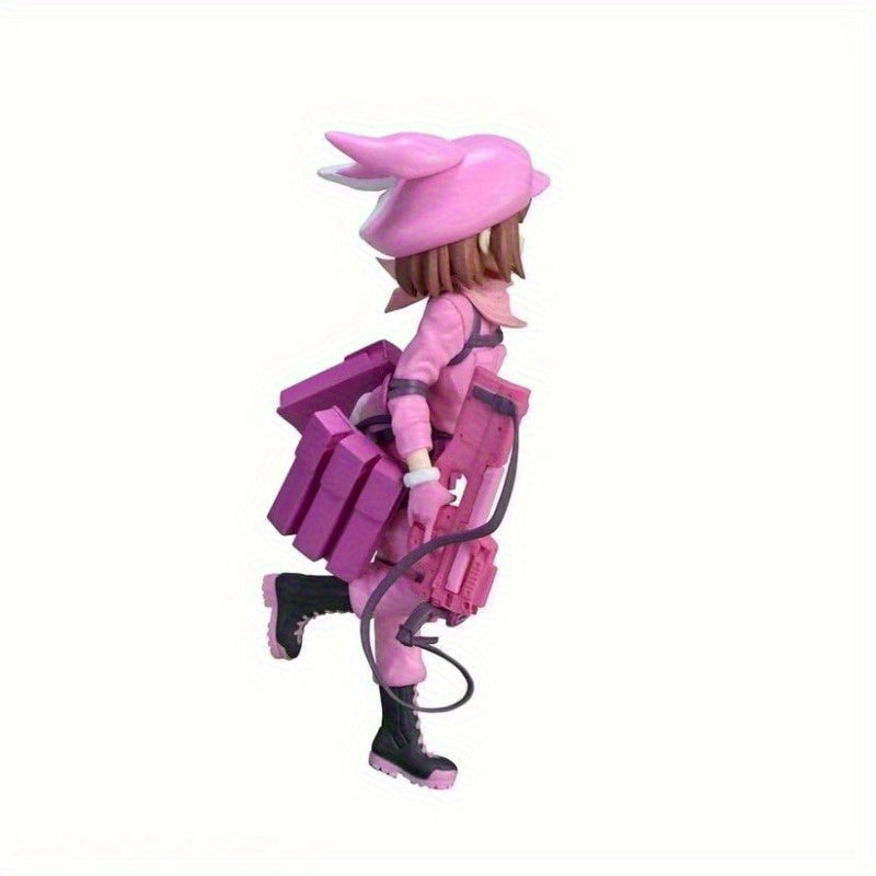 Gun Gale Online LLENN Action Figure - Pink Combat Outfit Collectible with Bunny-Ear Hat, Dynamic Battle Stance, Signature Weapon & Tactical Backpack, 6" Anime Figure for Display, High-Quality Articulated Pose, Display Figurine, Detailed Outfit, Textured