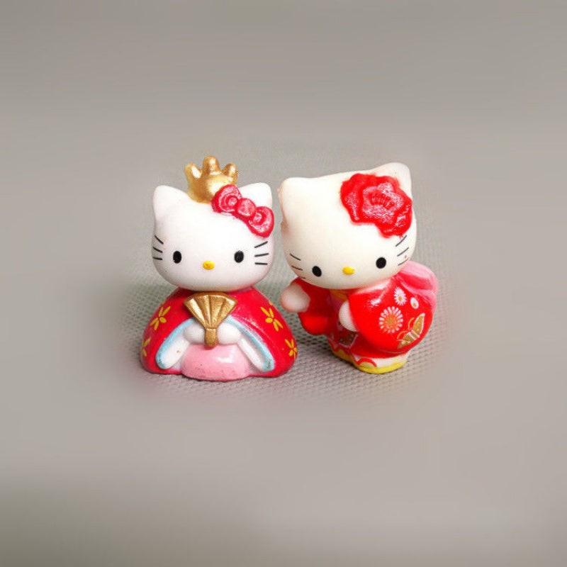 8pcs Sanrio for hello kitty Wedding Couple & Companion Cat Handmade Dolls - Traditional Attire, PVC Collectible Figurines for Display, Anniversary Gift for Adults Perfect Gift to Express Emotions